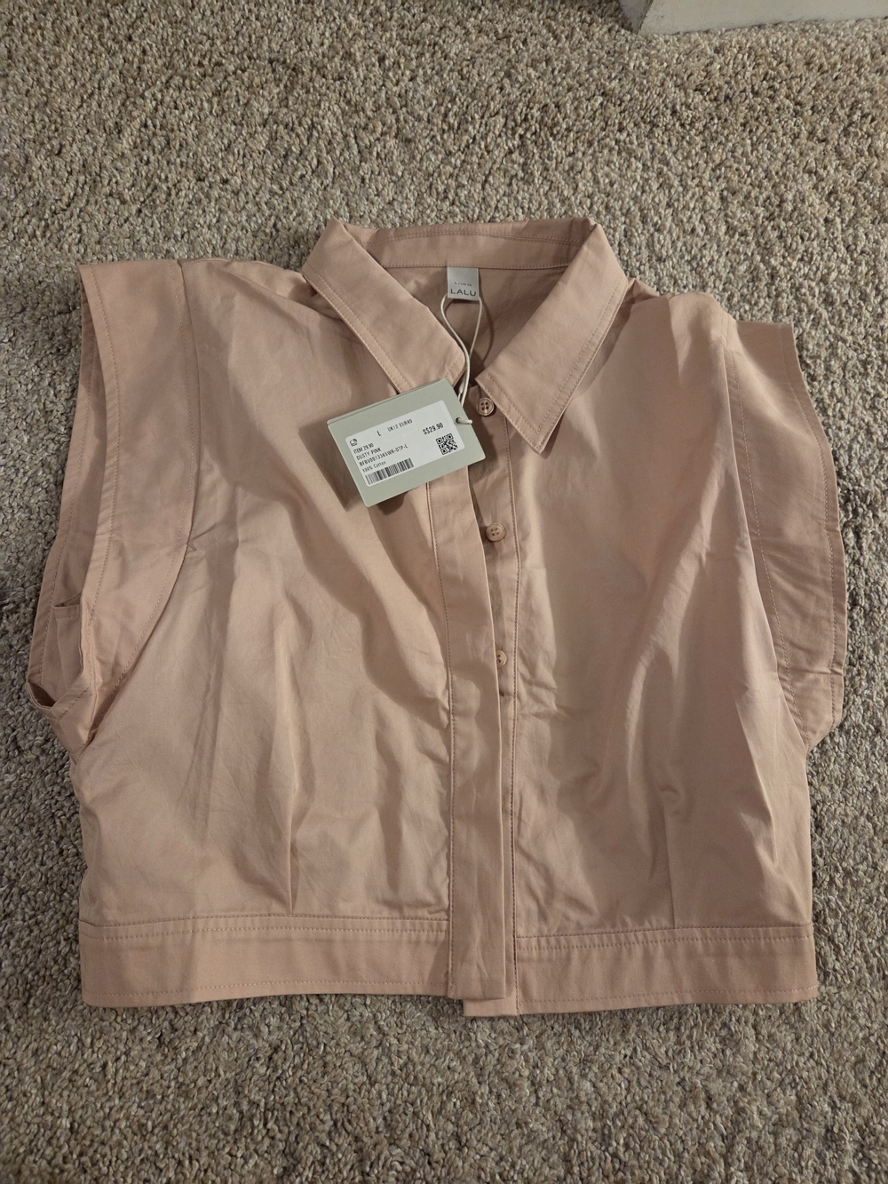 Cropped Button-Down Shirt - Blush Pink